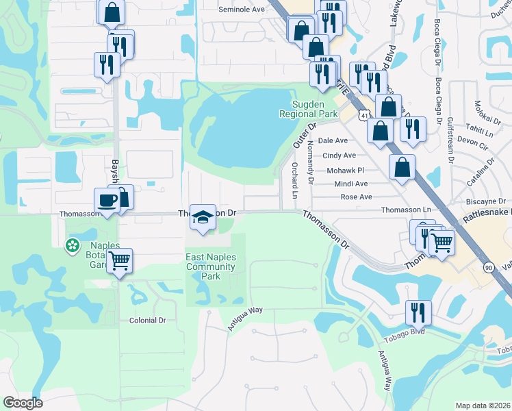 map of restaurants, bars, coffee shops, grocery stores, and more near 3561 Thomasson Drive in Naples