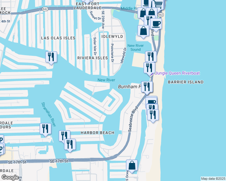 map of restaurants, bars, coffee shops, grocery stores, and more near 8 Isla Bahia Terrace in Fort Lauderdale