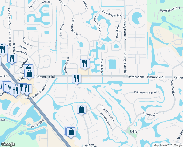 map of restaurants, bars, coffee shops, grocery stores, and more near 5500 Rattlesnake Hammock Road in Naples