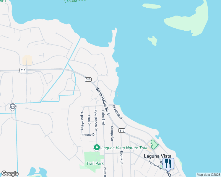 map of restaurants, bars, coffee shops, grocery stores, and more near 12 Harbor Point in Laguna Vista