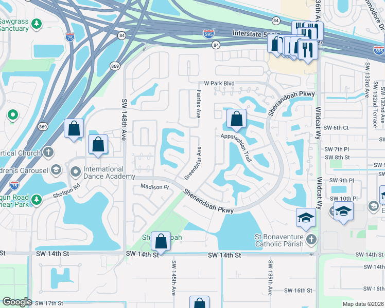 map of restaurants, bars, coffee shops, grocery stores, and more near 720 Greenbriar Avenue in Davie