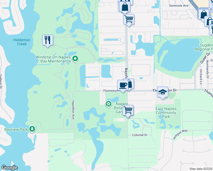 map of restaurants, bars, coffee shops, grocery stores, and more near 2480 Florida Avenue in Naples
