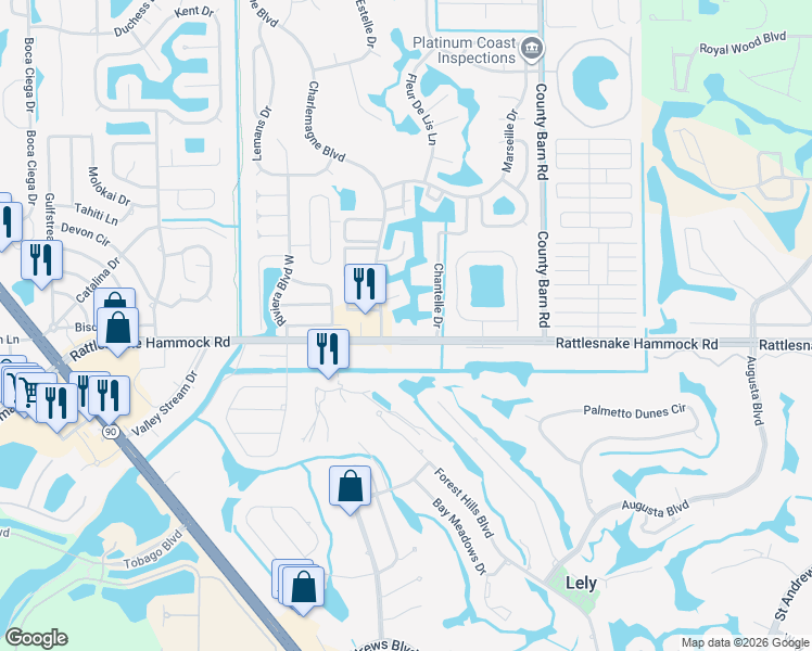 map of restaurants, bars, coffee shops, grocery stores, and more near 4640 Chantelle Drive in Naples