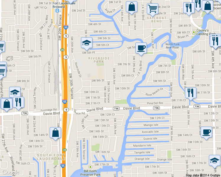 map of restaurants, bars, coffee shops, grocery stores, and more near 903 Southwest 15th Avenue in Fort Lauderdale
