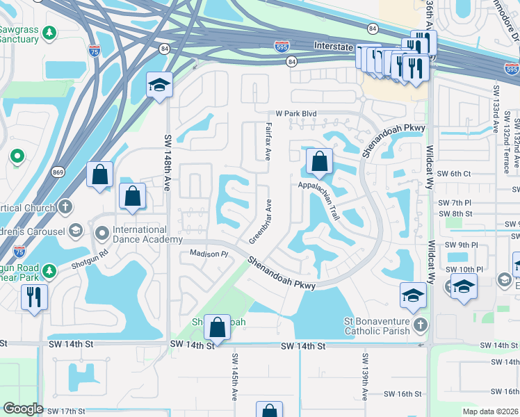 map of restaurants, bars, coffee shops, grocery stores, and more near 720 Greenbriar Avenue in Davie