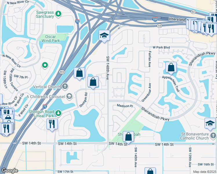 map of restaurants, bars, coffee shops, grocery stores, and more near 741 Thornridge Avenue in Davie