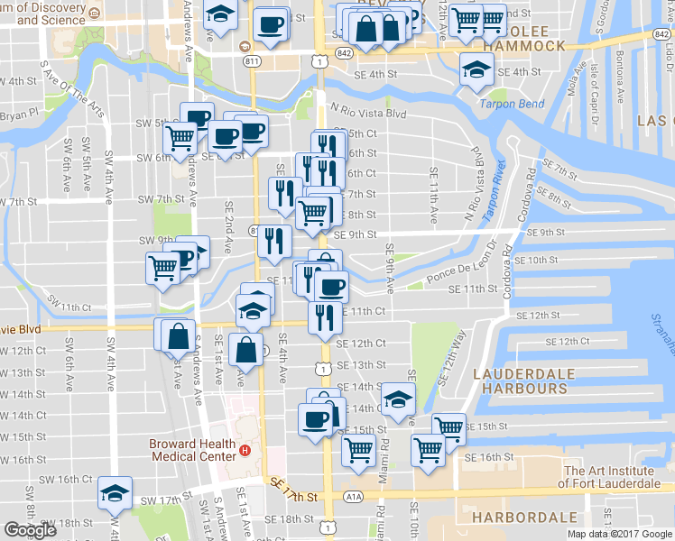 map of restaurants, bars, coffee shops, grocery stores, and more near 626 South Rio Vista Boulevard in Fort Lauderdale