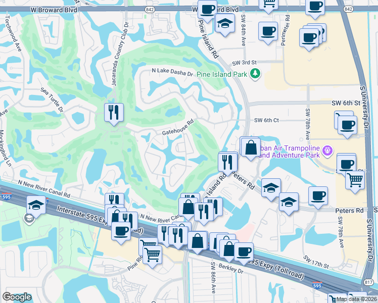 map of restaurants, bars, coffee shops, grocery stores, and more near 720 East Coco Plum Circle in Plantation