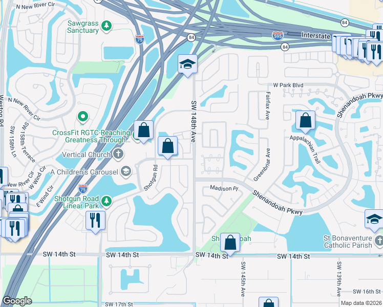 map of restaurants, bars, coffee shops, grocery stores, and more near 741 Thornridge Avenue in Davie