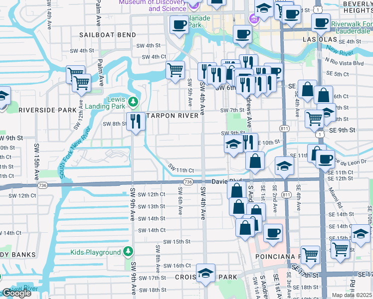 map of restaurants, bars, coffee shops, grocery stores, and more near 417 Southwest 10th Street in Fort Lauderdale