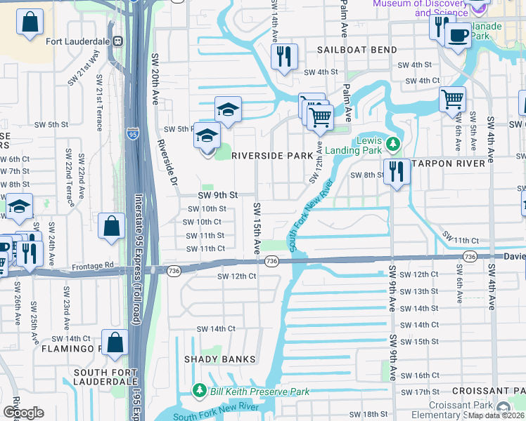 map of restaurants, bars, coffee shops, grocery stores, and more near 903 Southwest 15th Avenue in Fort Lauderdale