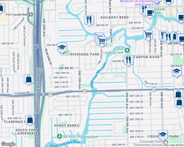 map of restaurants, bars, coffee shops, grocery stores, and more near 1410 Southwest 9th Street in Fort Lauderdale