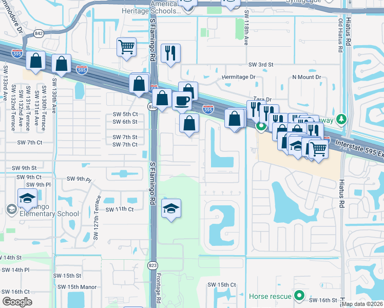map of restaurants, bars, coffee shops, grocery stores, and more near 817 Southwest 120th Way in Davie