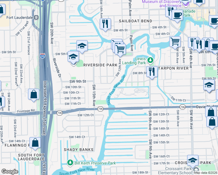 map of restaurants, bars, coffee shops, grocery stores, and more near 1410 Southwest 9th Street in Fort Lauderdale