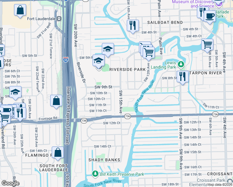 map of restaurants, bars, coffee shops, grocery stores, and more near 903 Southwest 15th Avenue in Fort Lauderdale