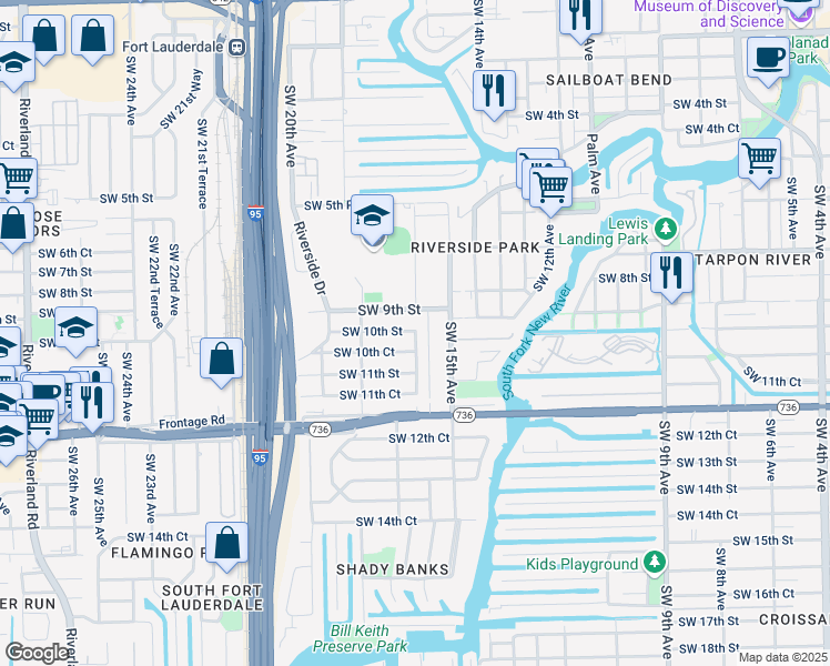 map of restaurants, bars, coffee shops, grocery stores, and more near 1600 Southwest 9th Street in Fort Lauderdale