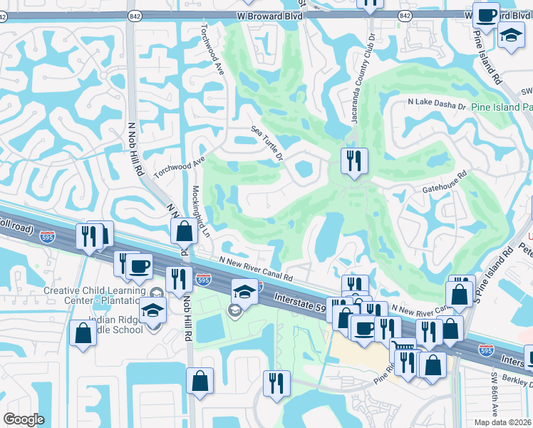 map of restaurants, bars, coffee shops, grocery stores, and more near 720 Conchshell Place in Plantation