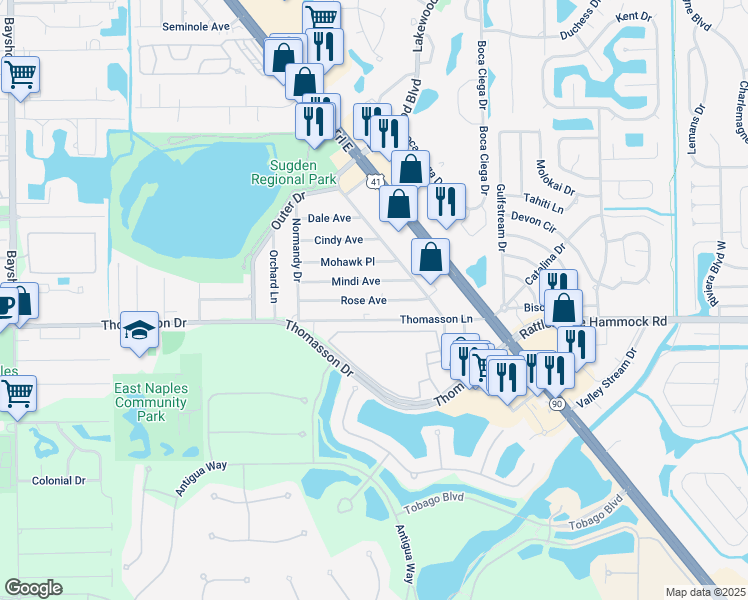 map of restaurants, bars, coffee shops, grocery stores, and more near 4210 Mindi Avenue in Naples