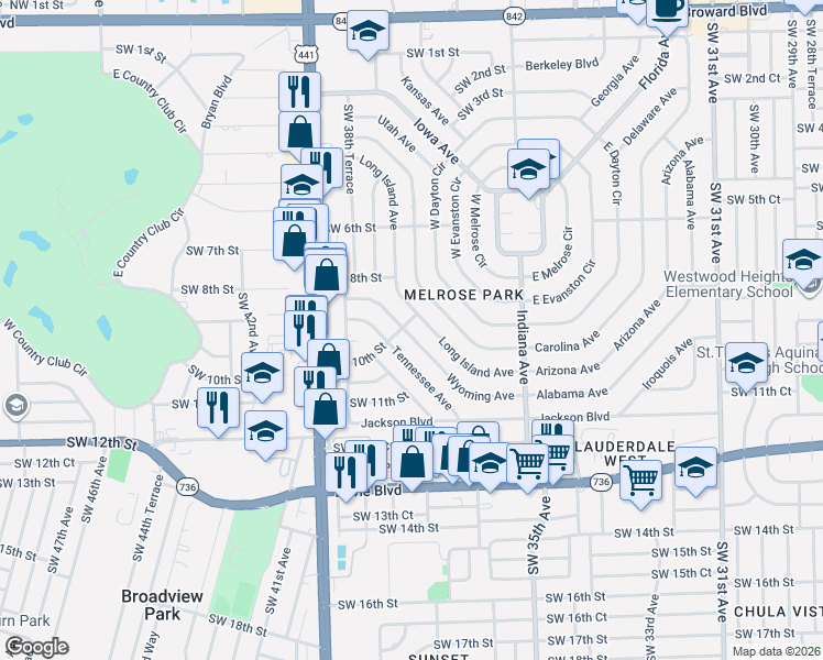 map of restaurants, bars, coffee shops, grocery stores, and more near 1000 Long Island Avenue in Fort Lauderdale