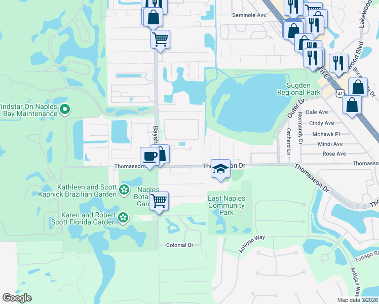 map of restaurants, bars, coffee shops, grocery stores, and more near 4609 Bayshore Drive in Naples