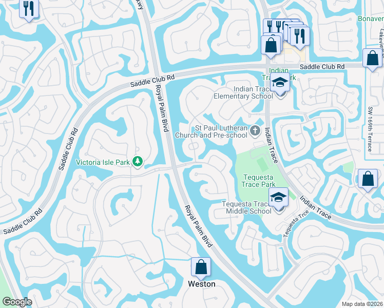 map of restaurants, bars, coffee shops, grocery stores, and more near 685 Palm Boulevard in Weston