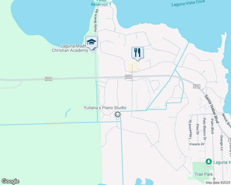 map of restaurants, bars, coffee shops, grocery stores, and more near 21 Torrey Pines Drive in Laguna Vista