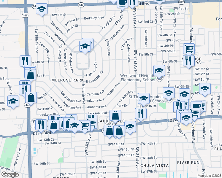map of restaurants, bars, coffee shops, grocery stores, and more near 931 Arizona Avenue in Fort Lauderdale