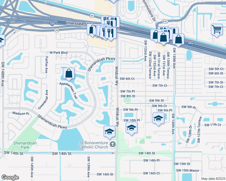 map of restaurants, bars, coffee shops, grocery stores, and more near 755 Cumberland Terrace in Davie