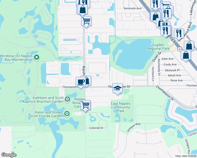 map of restaurants, bars, coffee shops, grocery stores, and more near 4633 Bayshore Drive in Naples