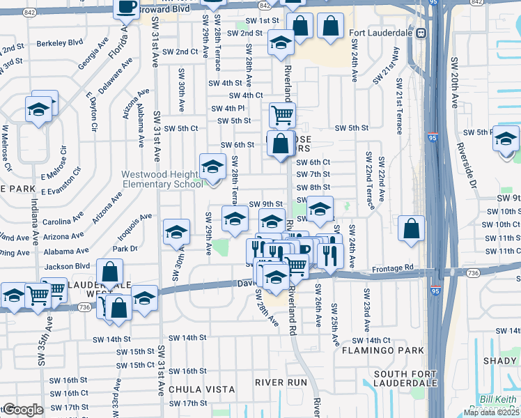 map of restaurants, bars, coffee shops, grocery stores, and more near 2757 Southwest 9th Street in Fort Lauderdale