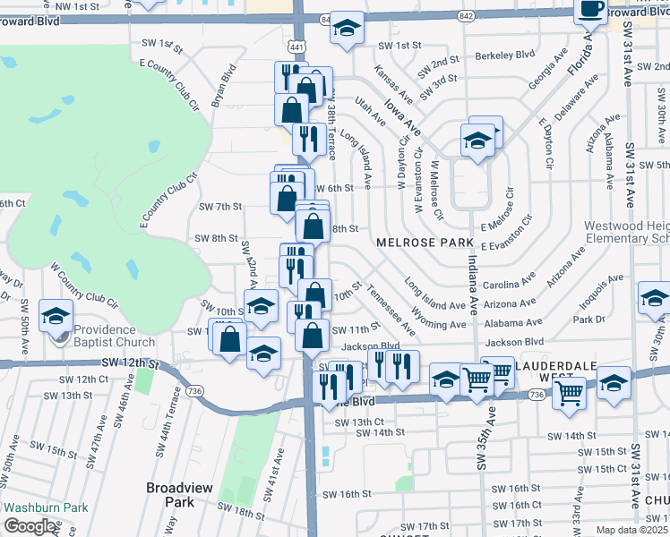 map of restaurants, bars, coffee shops, grocery stores, and more near 851 Southwest 39th Avenue in Fort Lauderdale