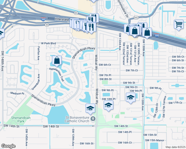 map of restaurants, bars, coffee shops, grocery stores, and more near 755 Cumberland Terrace in Davie