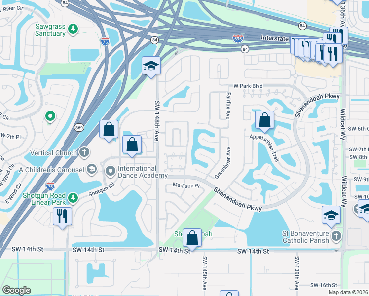 map of restaurants, bars, coffee shops, grocery stores, and more near 745 Briarwood Terrace in Davie