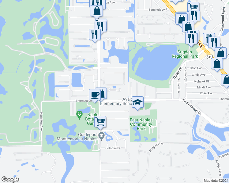 map of restaurants, bars, coffee shops, grocery stores, and more near 4609 Bayshore Drive in Naples