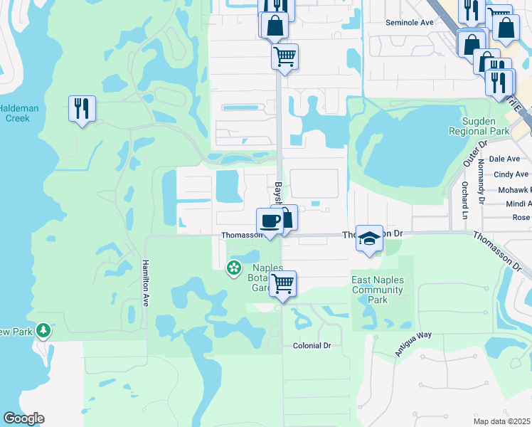 map of restaurants, bars, coffee shops, grocery stores, and more near 2765 Thomasson Drive in Naples