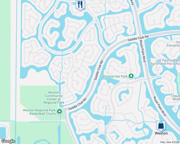 map of restaurants, bars, coffee shops, grocery stores, and more near 671 Nandina Drive in Weston