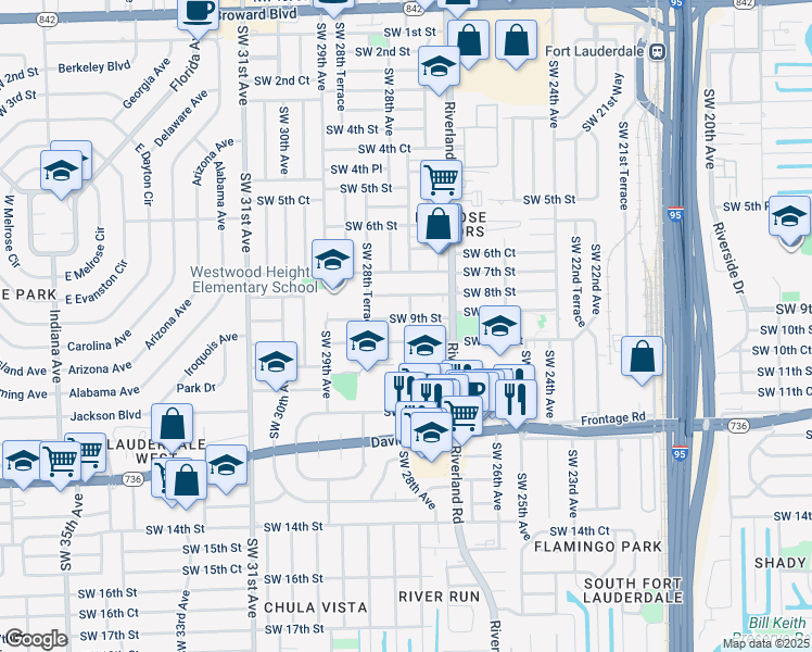 map of restaurants, bars, coffee shops, grocery stores, and more near 2757 Southwest 9th Street in Fort Lauderdale