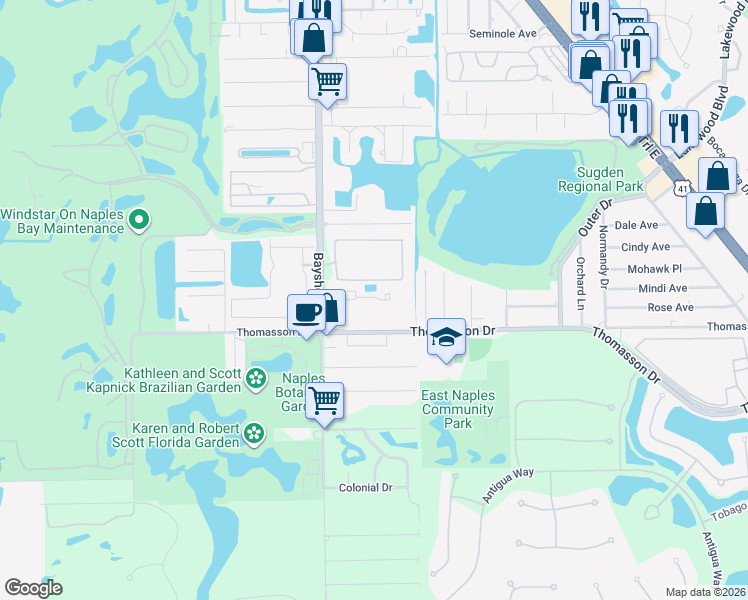 map of restaurants, bars, coffee shops, grocery stores, and more near 4609 Bayshore Drive in Naples