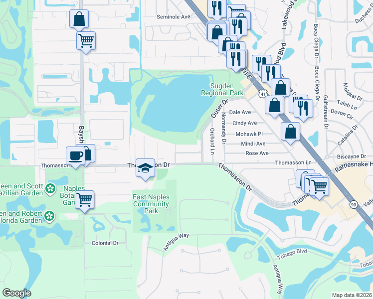map of restaurants, bars, coffee shops, grocery stores, and more near 4605 Alladin Lane in Naples