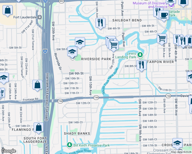 map of restaurants, bars, coffee shops, grocery stores, and more near 1410 Southwest 9th Street in Fort Lauderdale