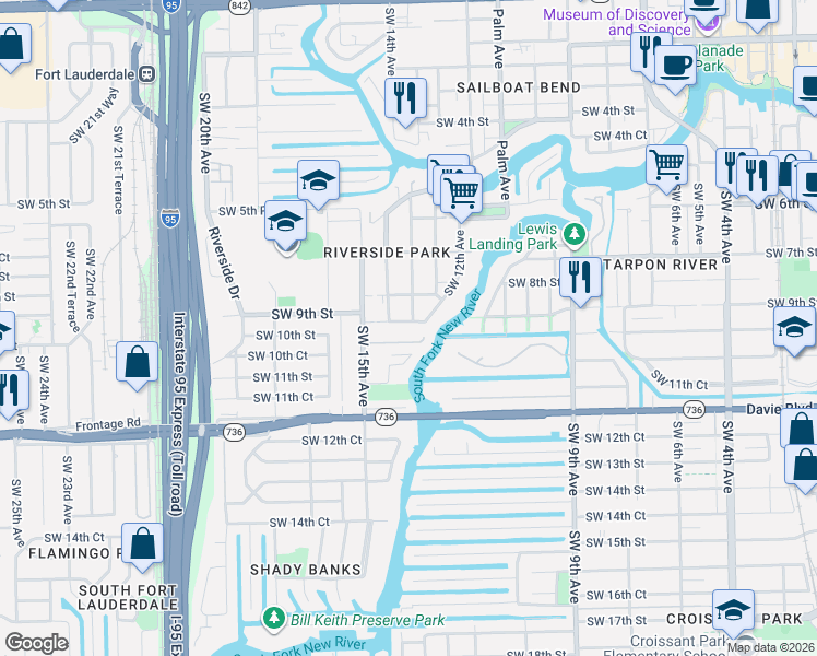 map of restaurants, bars, coffee shops, grocery stores, and more near 1410 Southwest 9th Street in Fort Lauderdale