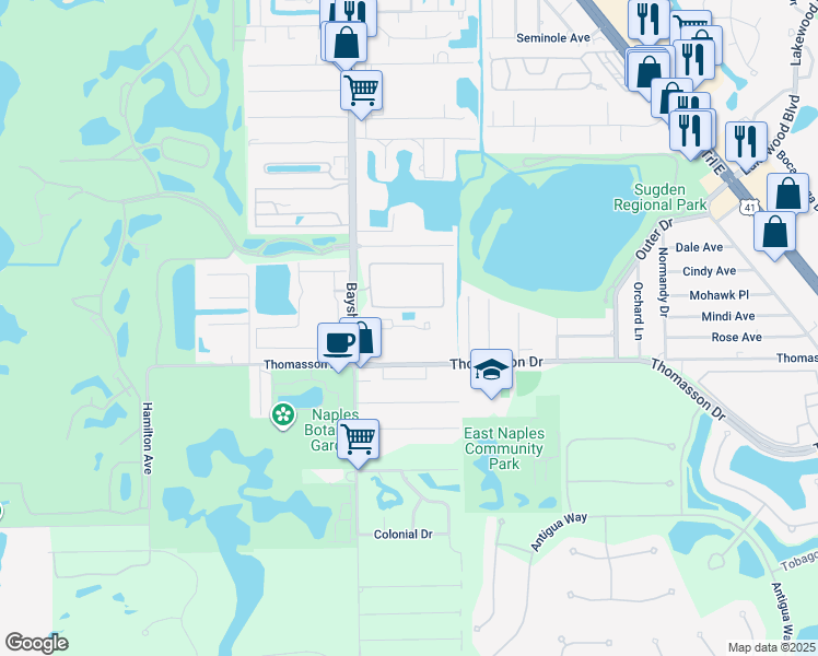 map of restaurants, bars, coffee shops, grocery stores, and more near 4631 Bayshore Drive in Naples