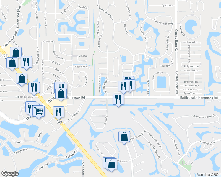 map of restaurants, bars, coffee shops, grocery stores, and more near 510 Menton Lane in Naples