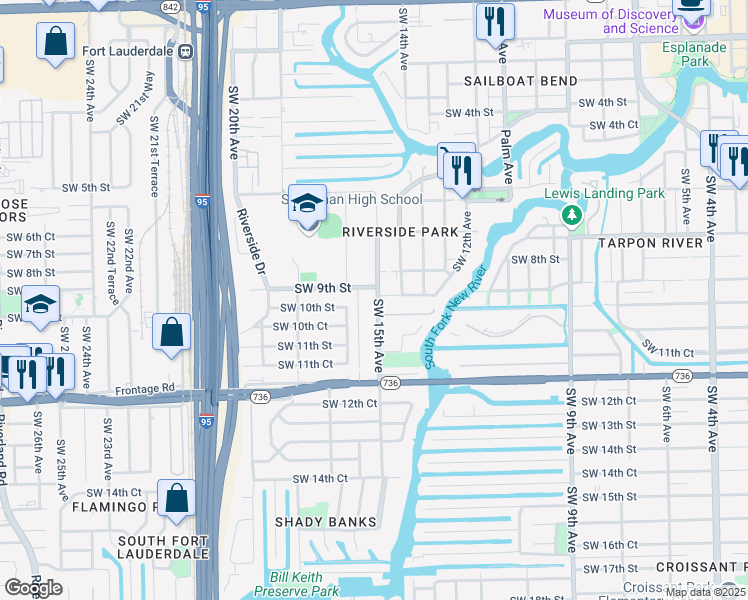 map of restaurants, bars, coffee shops, grocery stores, and more near 903 Southwest 15th Avenue in Fort Lauderdale