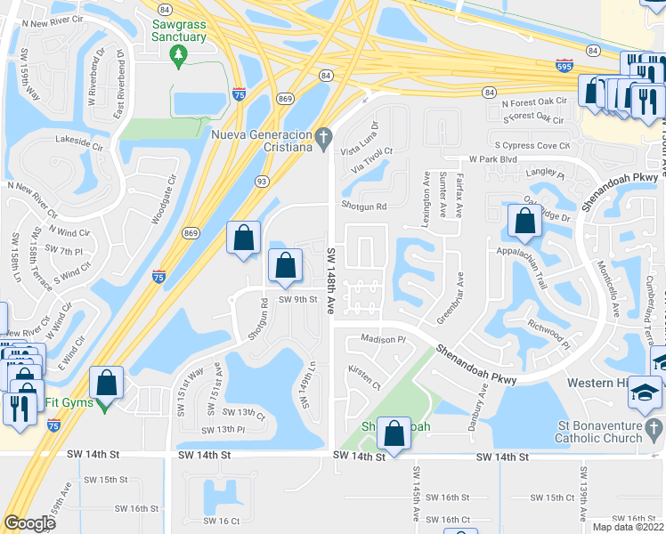 map of restaurants, bars, coffee shops, grocery stores, and more near 741 Thornridge Avenue in Davie