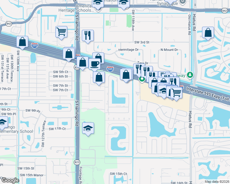 map of restaurants, bars, coffee shops, grocery stores, and more near 817 Southwest 119th Way in Davie