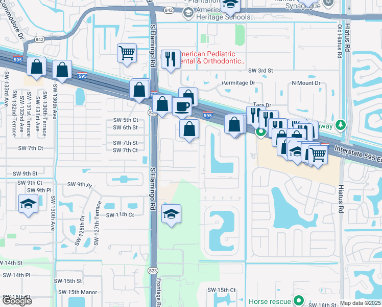 map of restaurants, bars, coffee shops, grocery stores, and more near 817 Southwest 120th Way in Davie