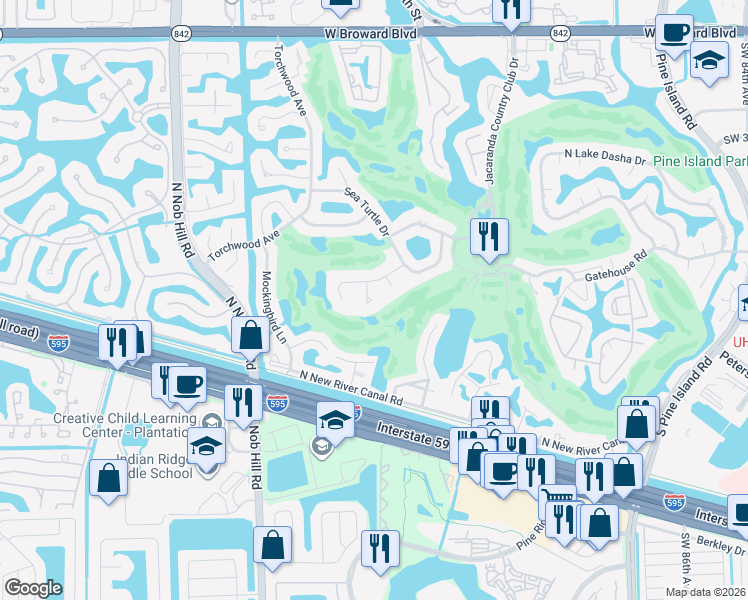 map of restaurants, bars, coffee shops, grocery stores, and more near 720 Conchshell Place in Plantation