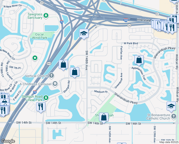 map of restaurants, bars, coffee shops, grocery stores, and more near 741 Thornridge Ave in Davie