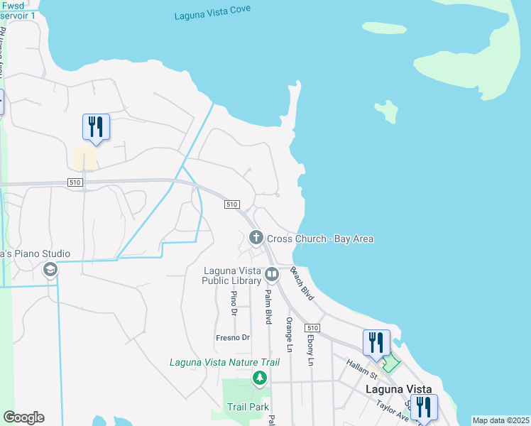 map of restaurants, bars, coffee shops, grocery stores, and more near 1 Harbor View in Laguna Vista
